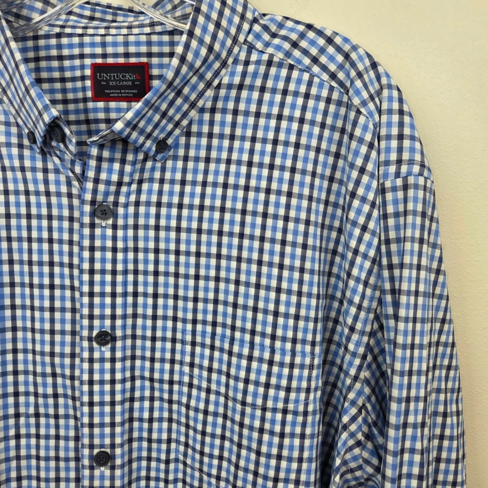 UNTUCKit Mens XXL Simmons Blue Gingham Button Down Shirt Long Sleeve 33990
